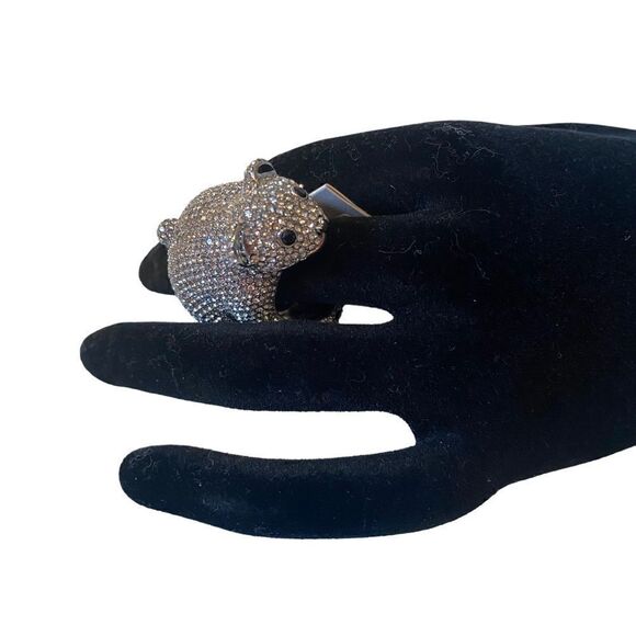 Kate Spade Arctic Friends Adorable Polar Bear Pave & Black Crystal Ring Size 7 - Picture 6 of 9